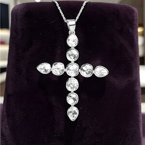 Polki Moissanite 2.75 ctw Cross Pendant Necklace 20 Inch